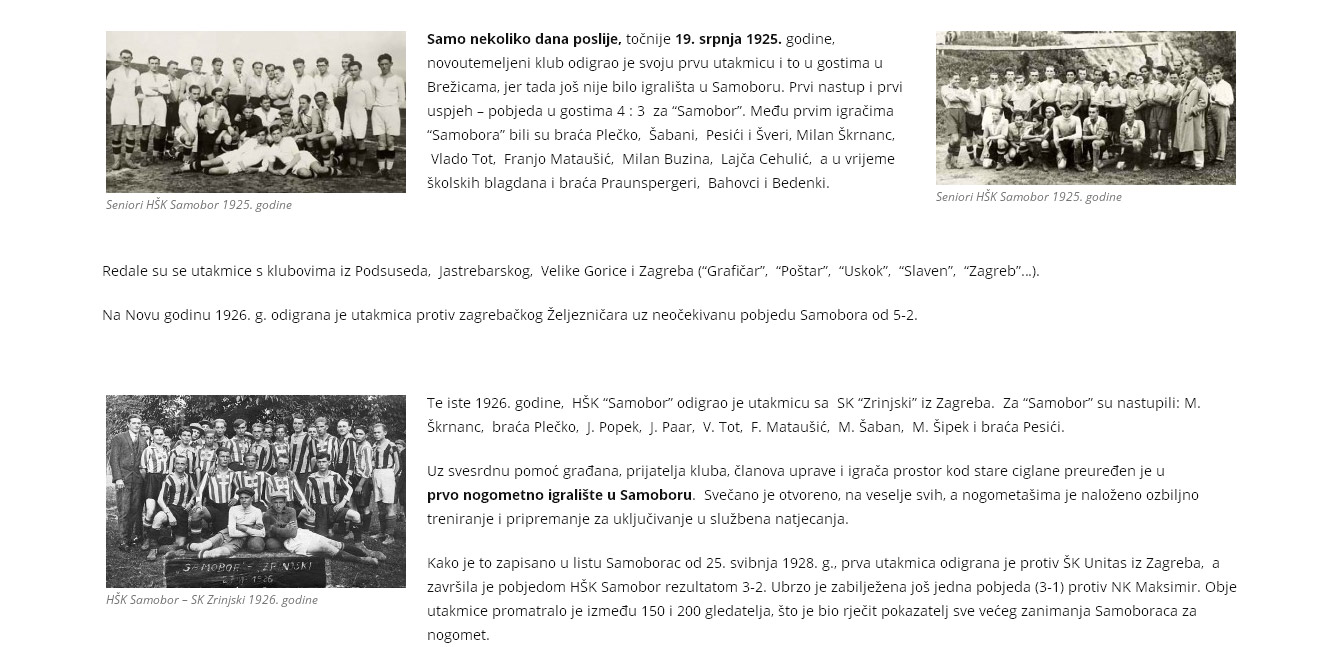 Detalj povijesti kluba na web stranicama Nogometnog kluba Samobor