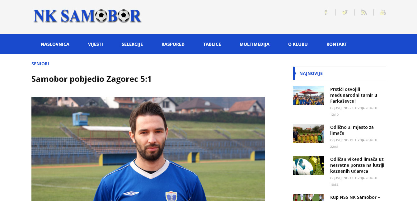 Detalj objavljenog članka na web stranicama Nogometnog kluba Samobor