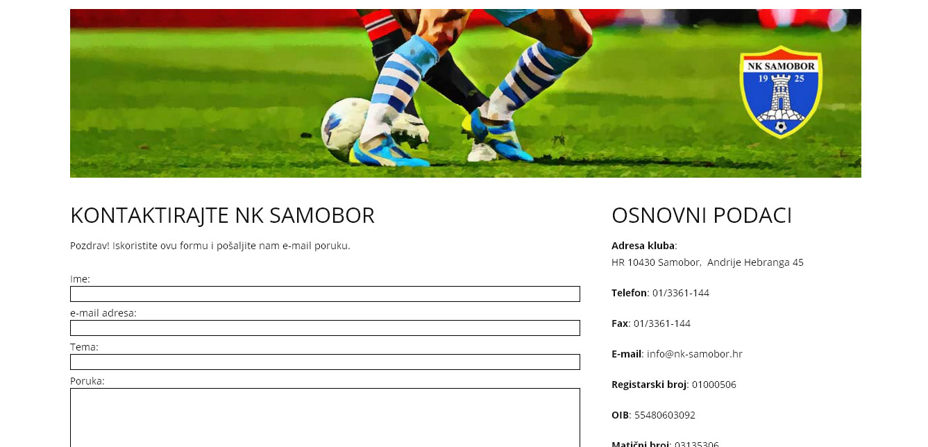 Detalj kontakt forme na web stranicama Nogometnog kluba Samobor