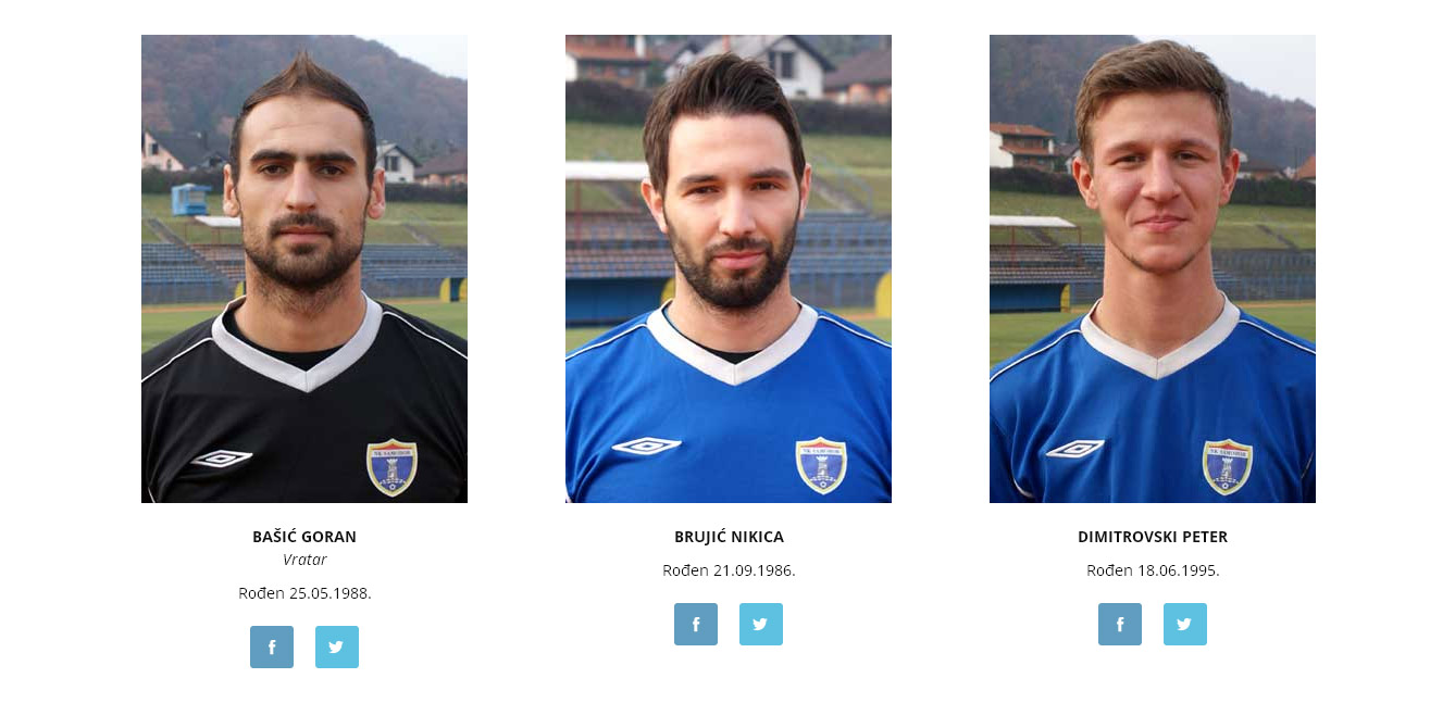 Detalj prikaza igrača na web stranicama Nogometnog kluba Samobor